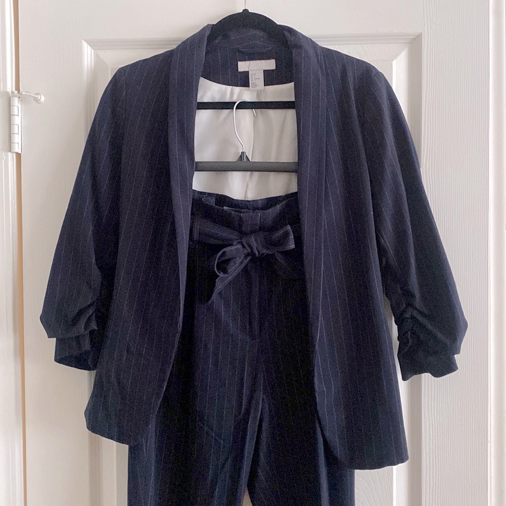 Navy pinstripe blazer/slack set